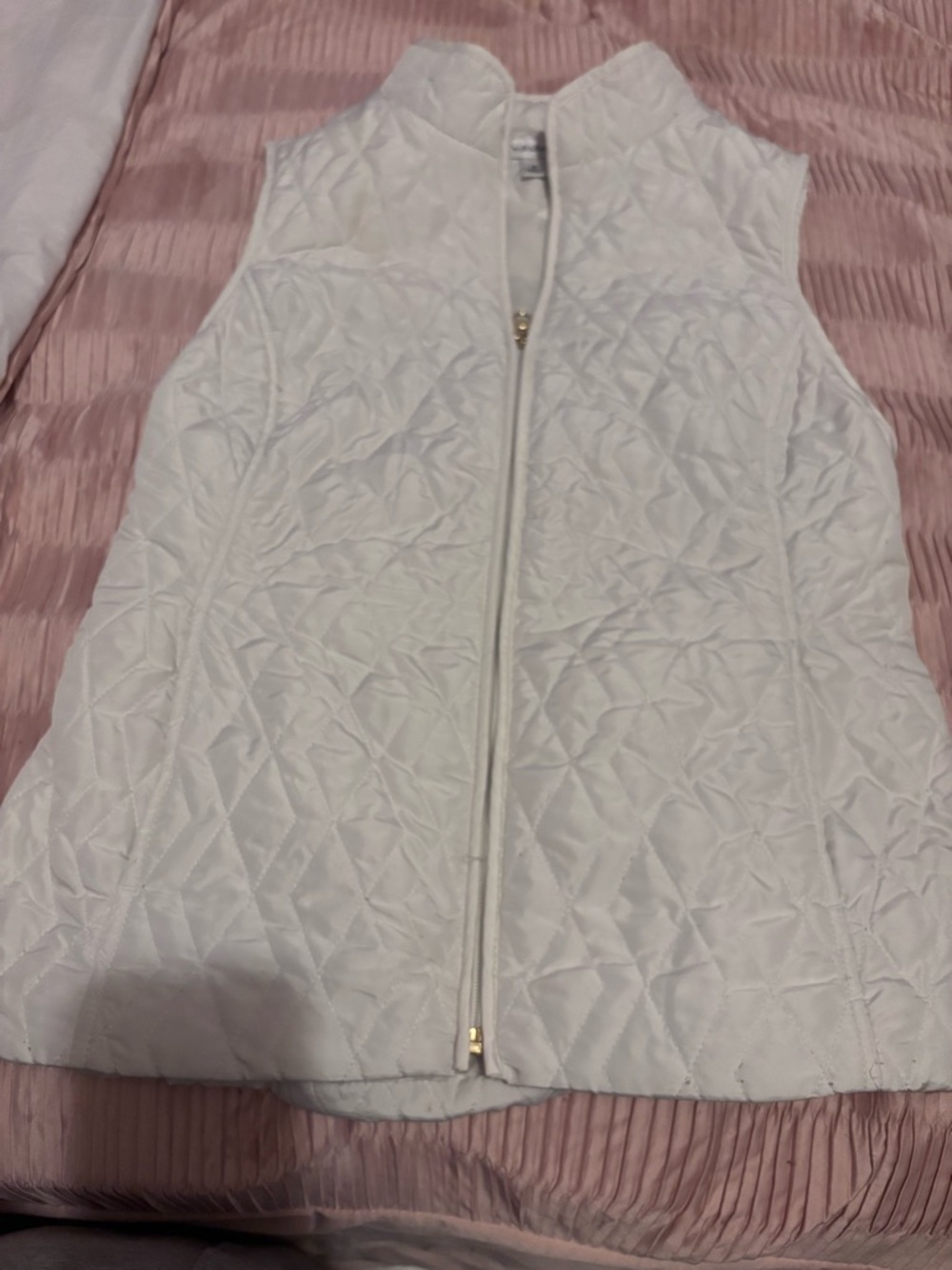 White Quilted Zip-Front Vest